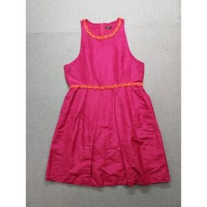 J Crew Women Dress SP Pink Orange Embroidered Back Zip Sleeveless Logo Outdoor